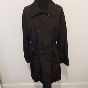 LONDON FOG Womens Black Belted Trench Coat Size XL